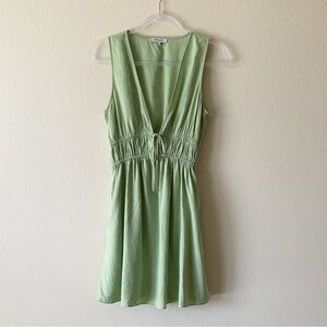 Madewell Matcha Green Sophia Deep V Mini Dress